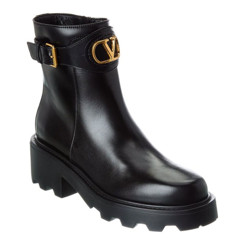 Valentino Vlogo Signature Leather Bootie, Black